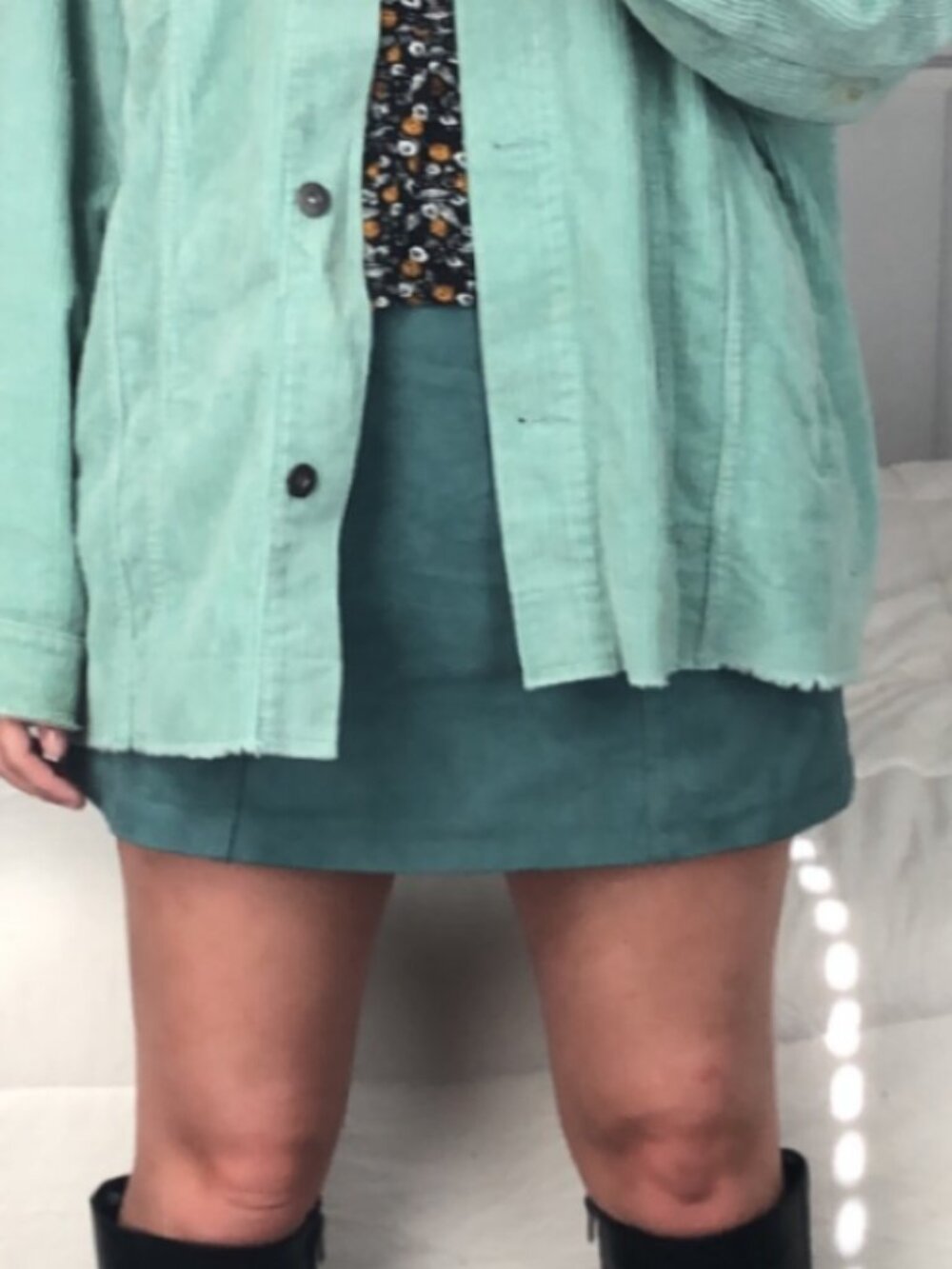 Suede Teal Mini Skirt